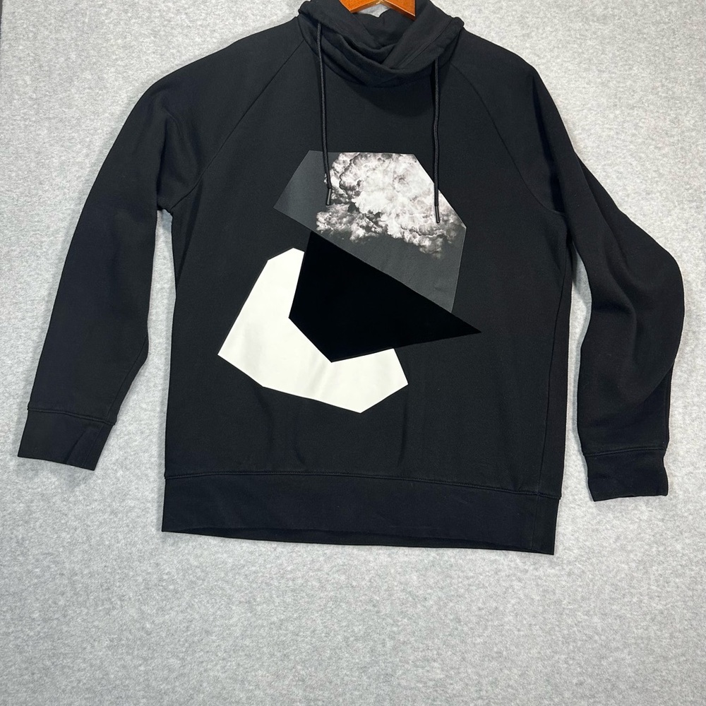 H&M Men’s Black & White Cloud Graphic Sweatshirt Hoodie Funnel Neck Sz Large